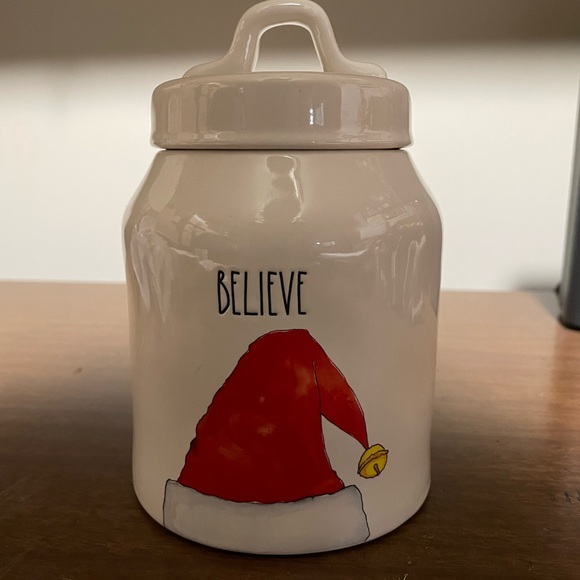 Rae Dunn Christmas BELIEVE Canister w/ Red Santa Hat & JOY Cup - Picture 2 of 11